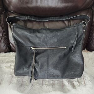 Anine Bing Black Pebbled Leather Tote with Logo Plaque